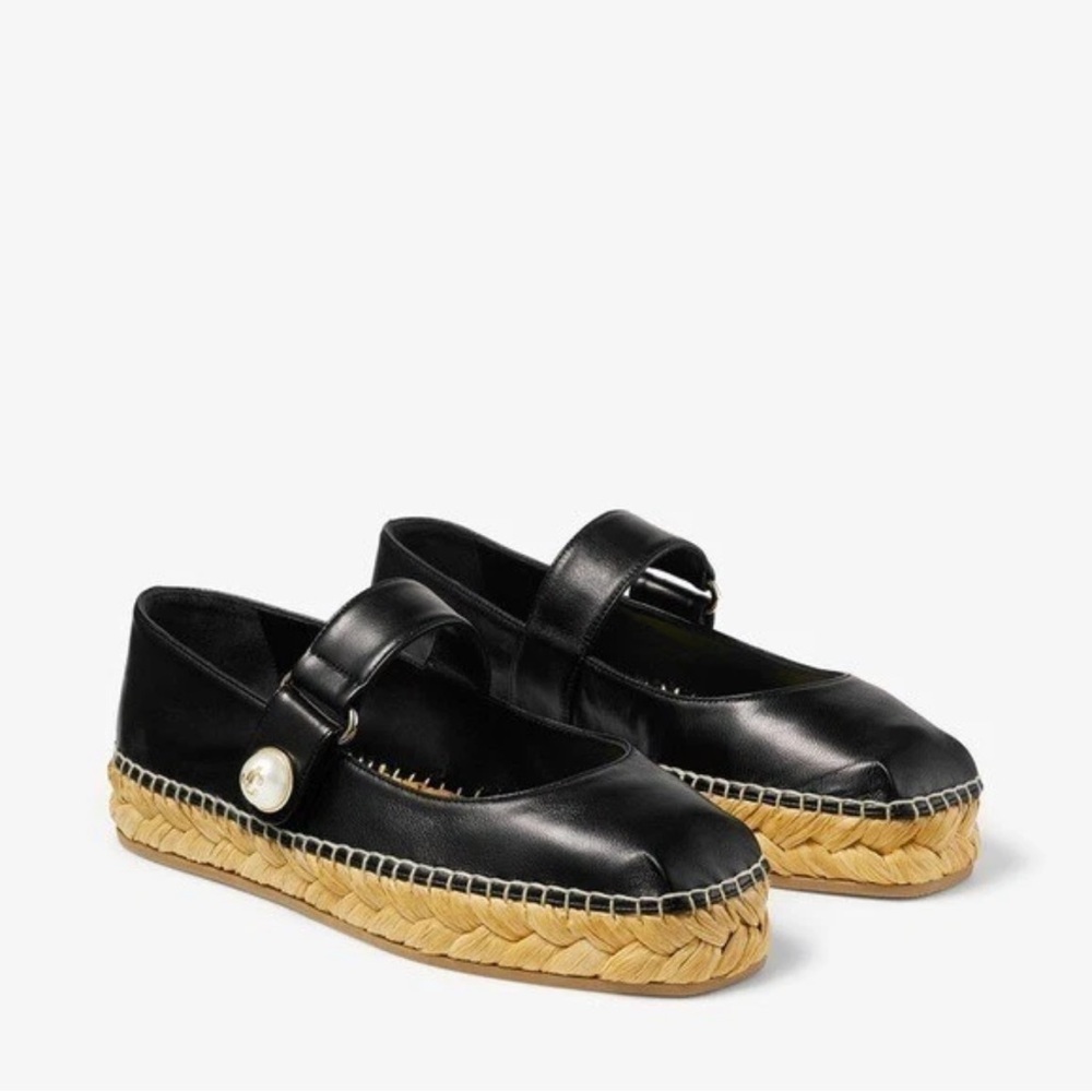 Jimmy Choo Fayence Mary Jane Black Nappa Leather Espadrilles